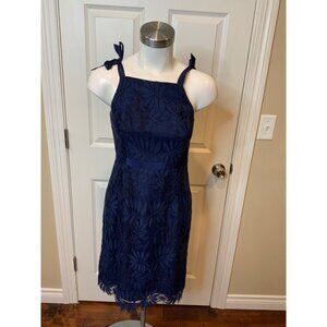 Lilly Pulitzer Kayleigh True Navy Blue Shift Dress Fern Gallery Lace,  Size 0